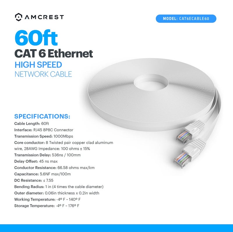 Amcrest CAT6E 4K-Rated Video POE Ethernet Cable 60ft Internet High Speed Network Cable for PoE Security IP Cameras, Smart TV, PS4, Xbox One, Router, Laptop, Computer, Home (CAT6ECABLE60) - Image 5